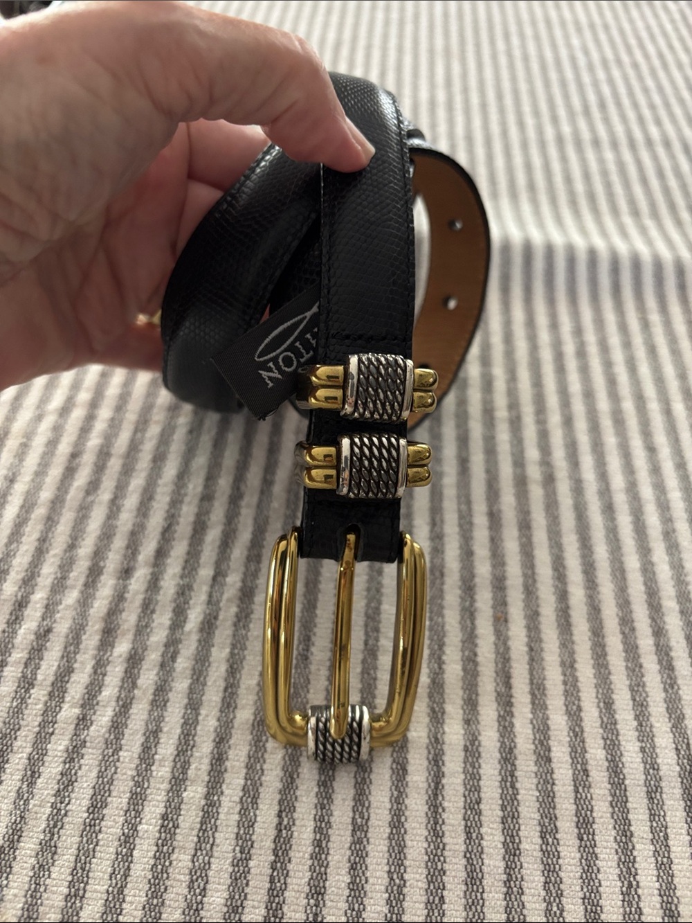 Vintage Brighton Classics Black Leather Belt with Mixed Metal Hardware - Size 33
